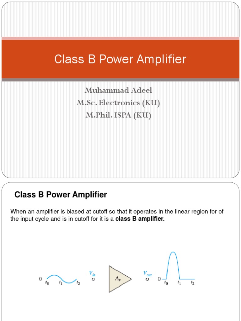 Class B Power Amplifier Muhammad Adeel M.Sc. Electronics (KU) M.Phil