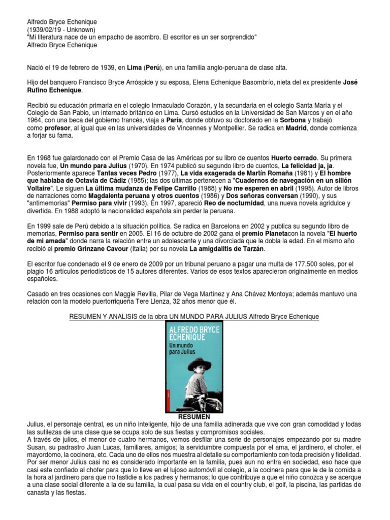 Perfil biográfico del escritor peruano Alfredo Bryce Echenique sus