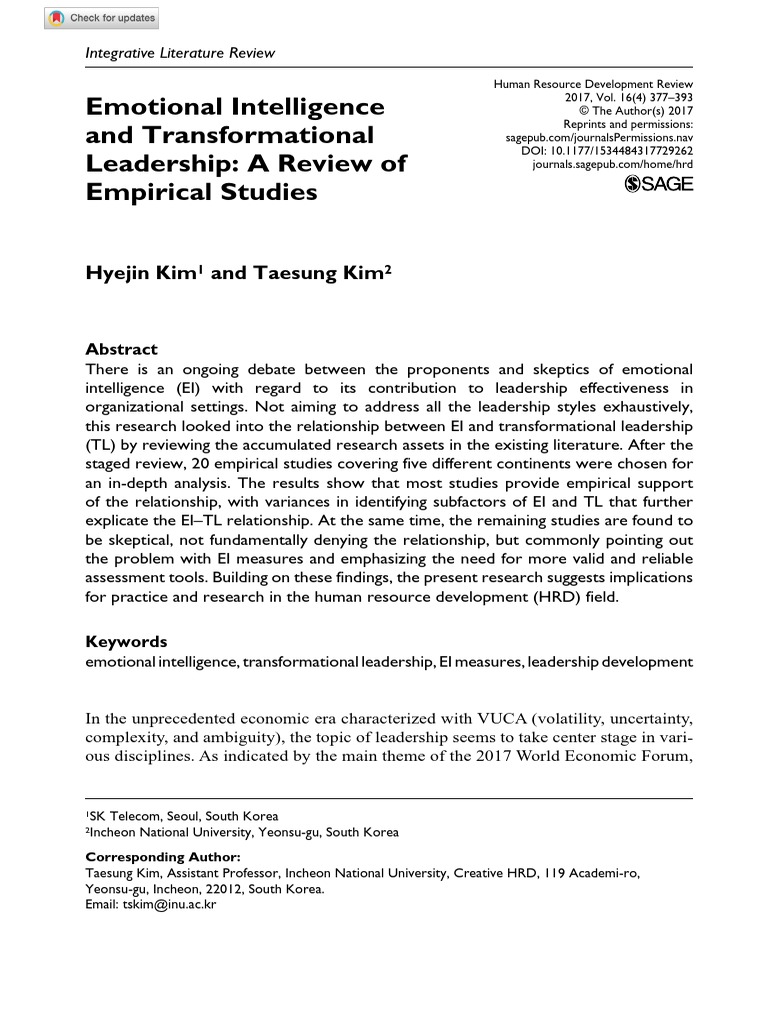 Emotional Intelligence and Transformational Leadership Hyejin Kim ...
