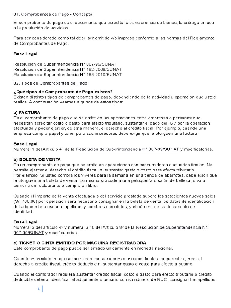 Tipos y Normativa de Comprobantes de Pago | PDF | Pagos | Factura