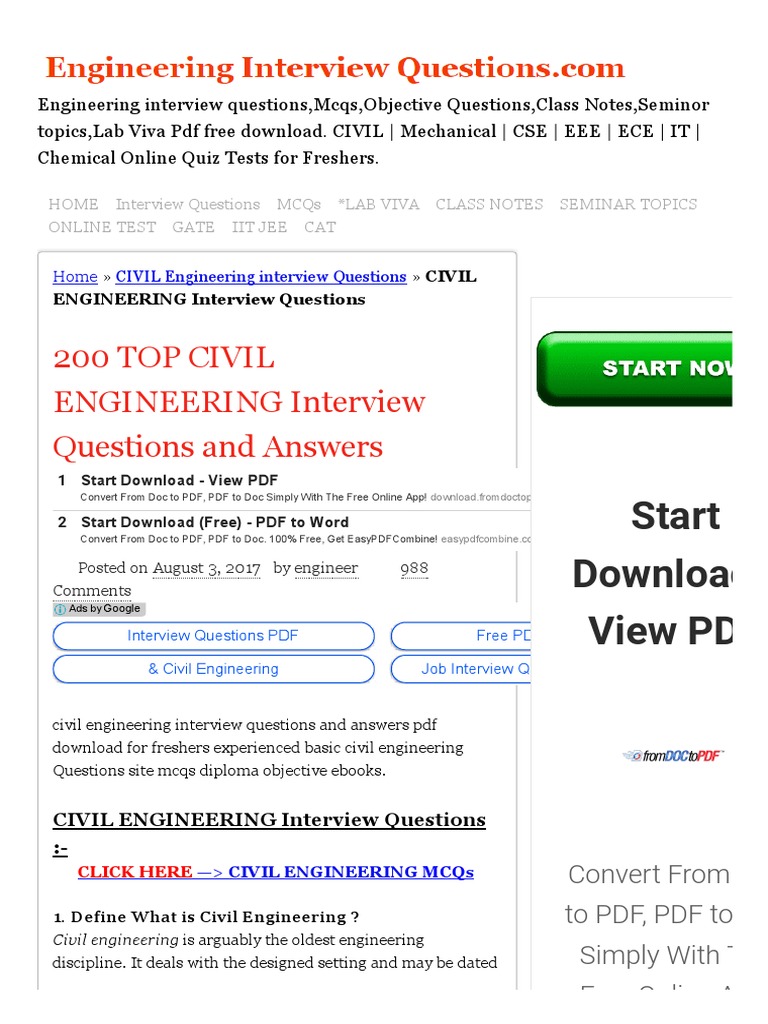 200 TOP CIVIL ENGINEERING Interview Questions and Answers | PDF 