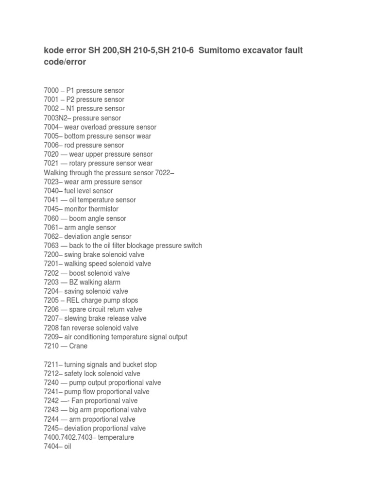 Excavator Sumitomo Failure Code | PDF | Ignition System | Switch