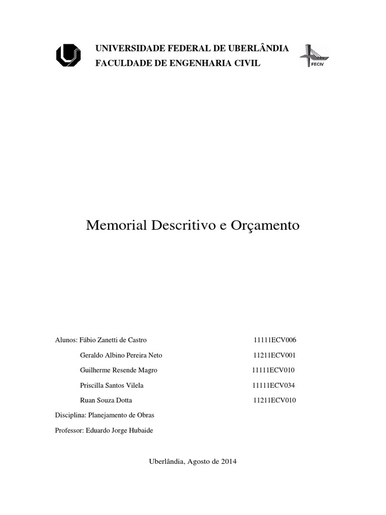 Memorial Descritivo de Construção | PDF | Materiais | Engenharia Civil