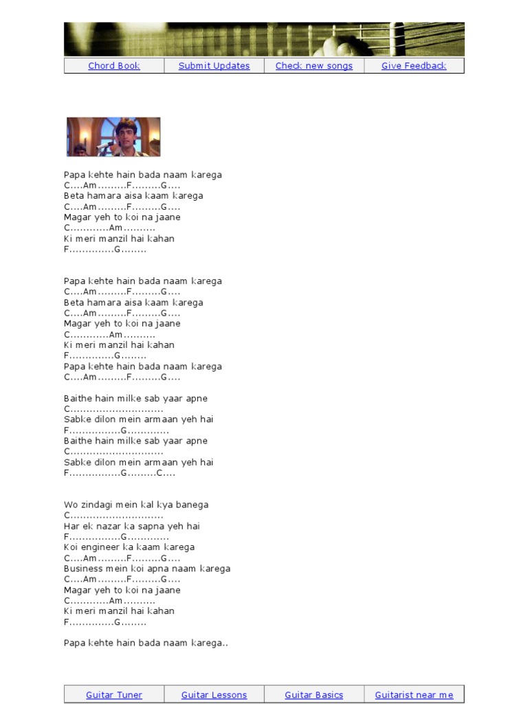 Papa Kehte Hain Chords & Lyrics PDF Art