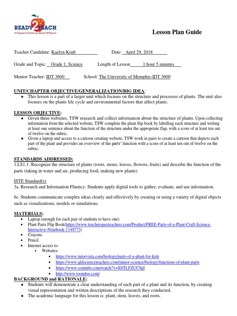 Lesson Plan Guide: Unit/Chapter Objective/Generalization/Big Idea | PDF ...