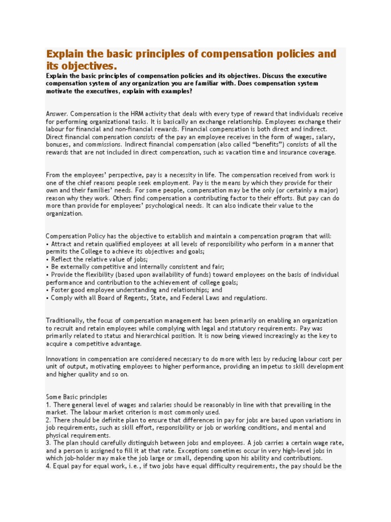 Explain The Basic Principles of Compensation Policies and Its