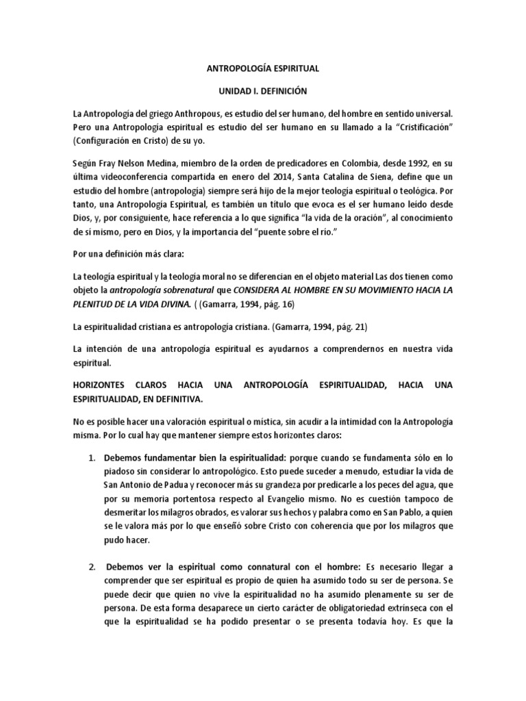 Antropología Espiritual Hacia Una Definición Pdf Alma Espíritu Santo