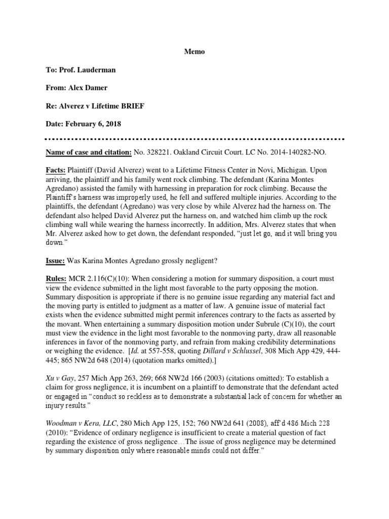 Alverezlifetime Case Brief Negligence Public Law