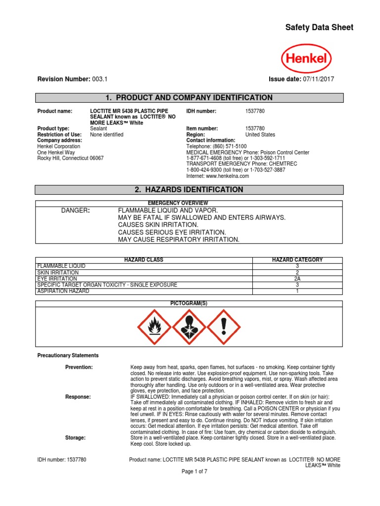 MSDS Loctite 5438 PDF Dangerous Goods Firefighting
