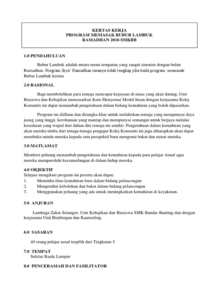 Contoh Kertas Kerja Program Bubur Lambuk Pdf