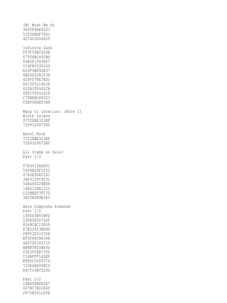 Pokemon Cheat Codes Guide | PDF | Nintendo Franchises | Japanese Games