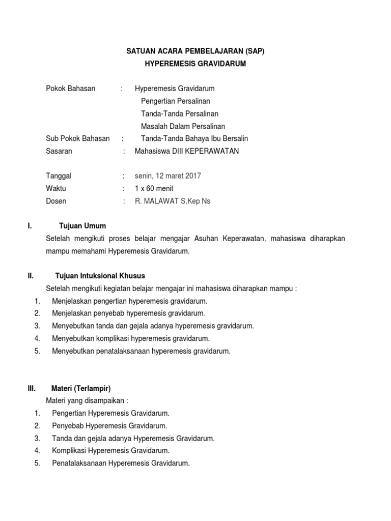 Satuan Acara Hyperemesis Gravidarum