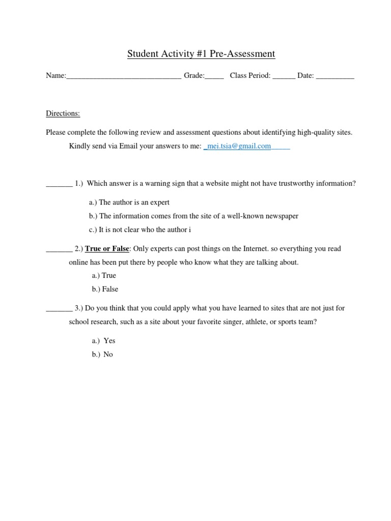 Student Assessment on Website Trustworthiness | PDF