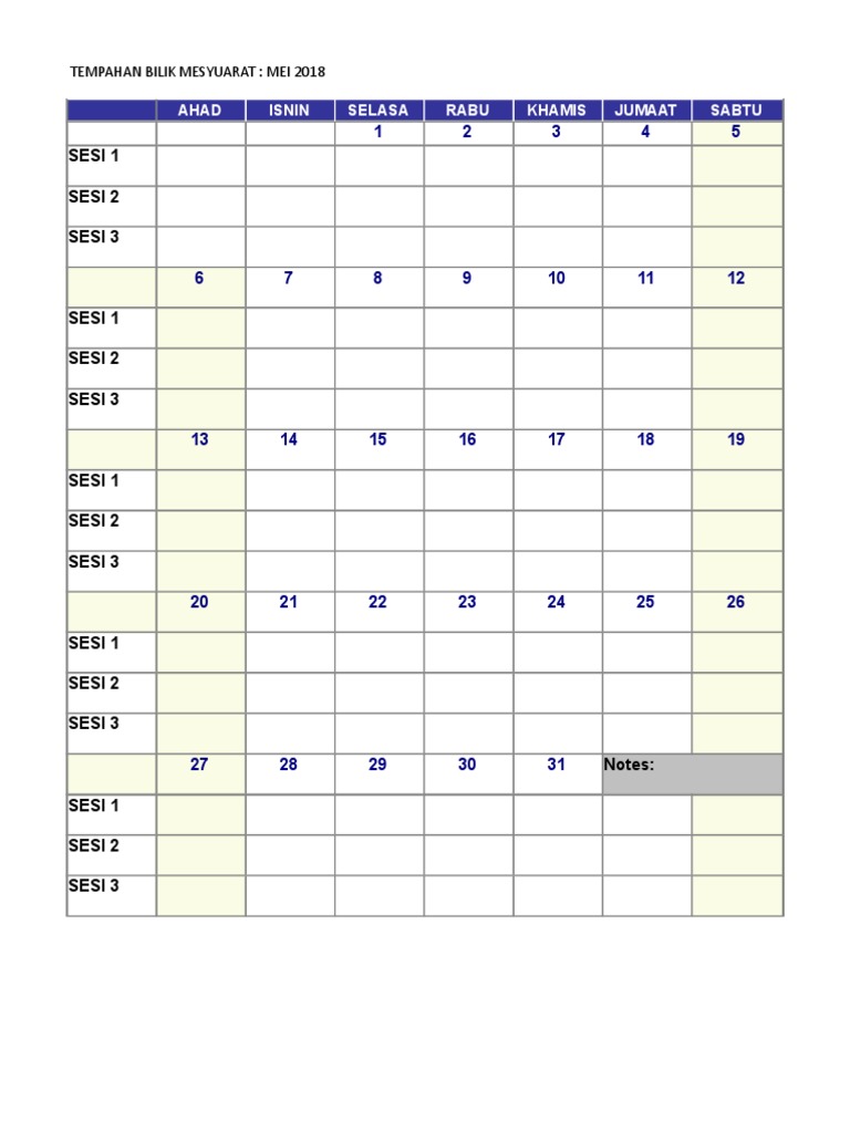 Sesi 1 Sesi 2 Sesi 3 Ahad Isnin Selasa Rabu Khamis Jumaat Sabtu Pdf