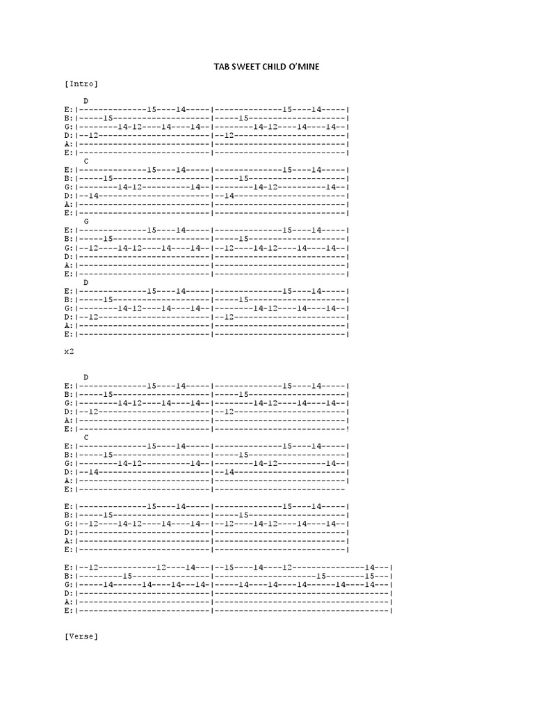 Sweet Child O' Mine Guitar Tabs | PDF | Song Structure | Elements Of Music