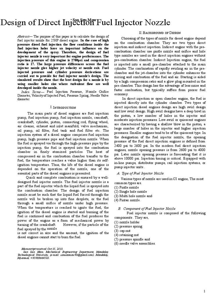 Design of Diesel Fuel Injector Nozzle | PDF | Internal Combustion ...