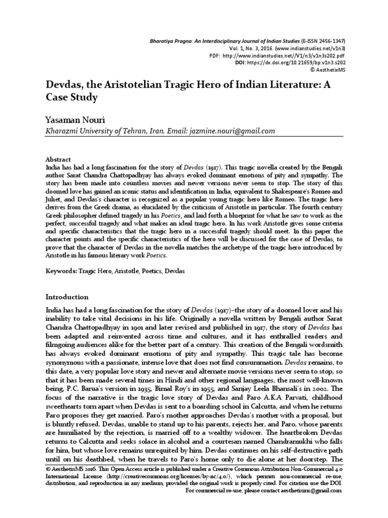 Tragic Hero Devdas Tragedy Aristotle