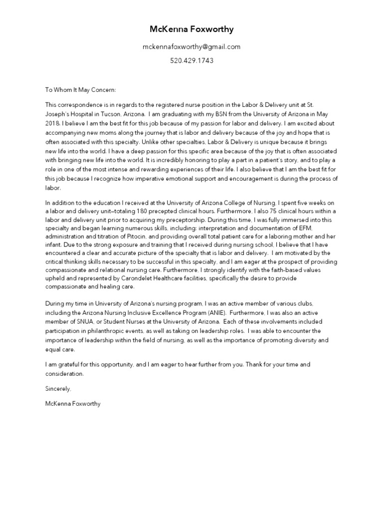 Cover Letter PDF Nursing Childbirth