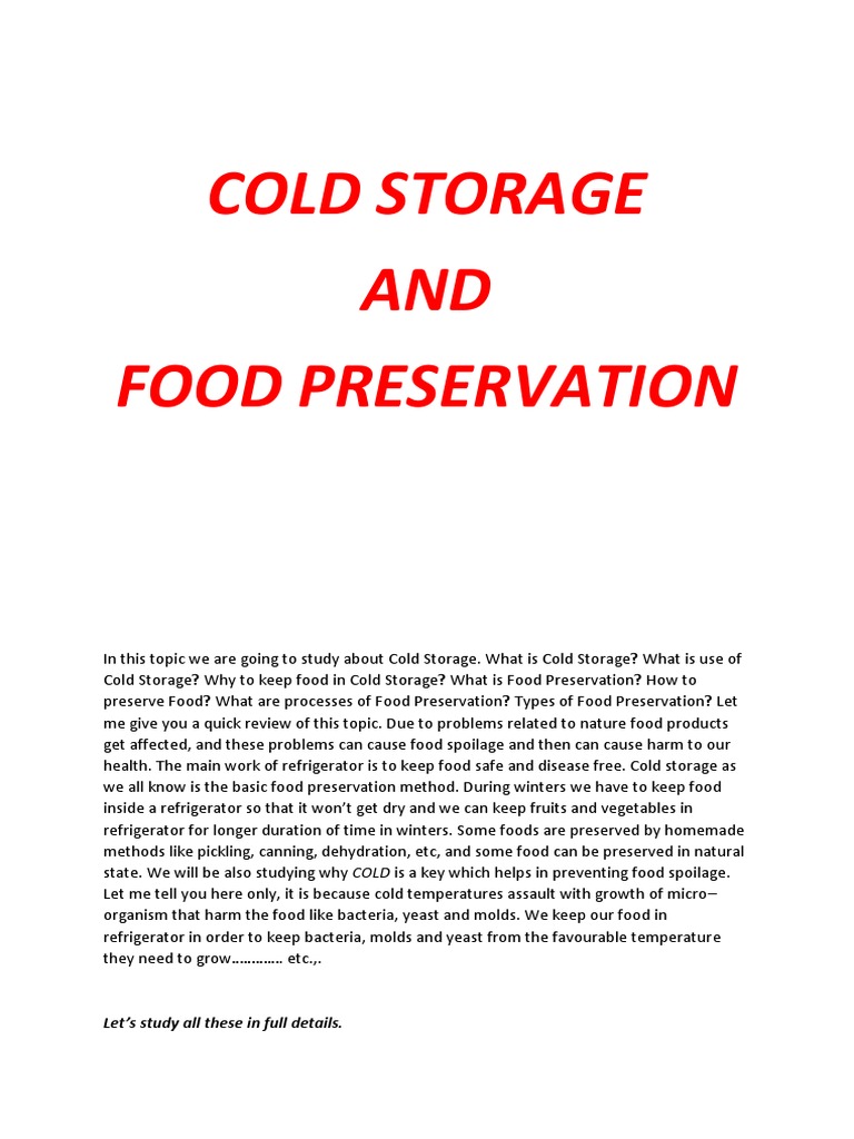 Cold Storage & Food Preservation PDF Refrigeration Food Preservation