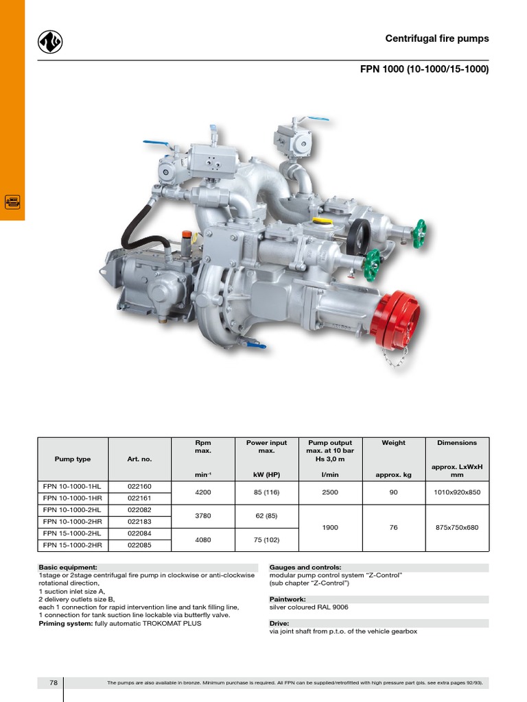 Ziegler FPN 10-1000 Fire Pump Specs | PDF | Pump | Chemical Engineering