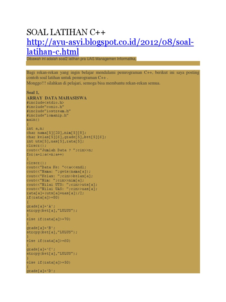 Soal Latihan Pemrograman C++ | PDF | Komputer