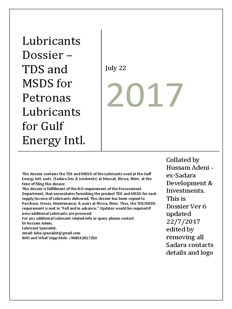 Petronas TDS And MSDS PDF Toxicity Motor Oil