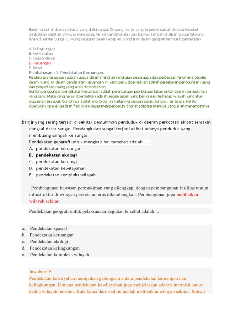 Soal Materi Pendekatan Geografi