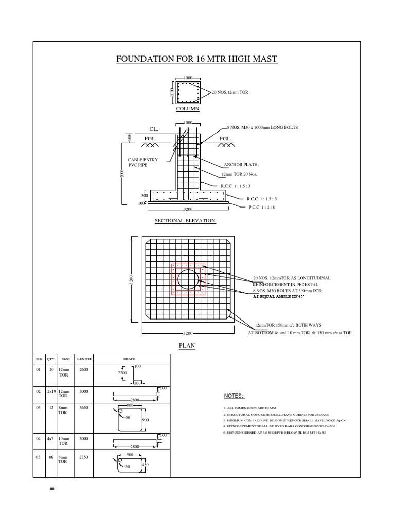 High Mast Foundation Layout Diagram PDF Civil Engineering