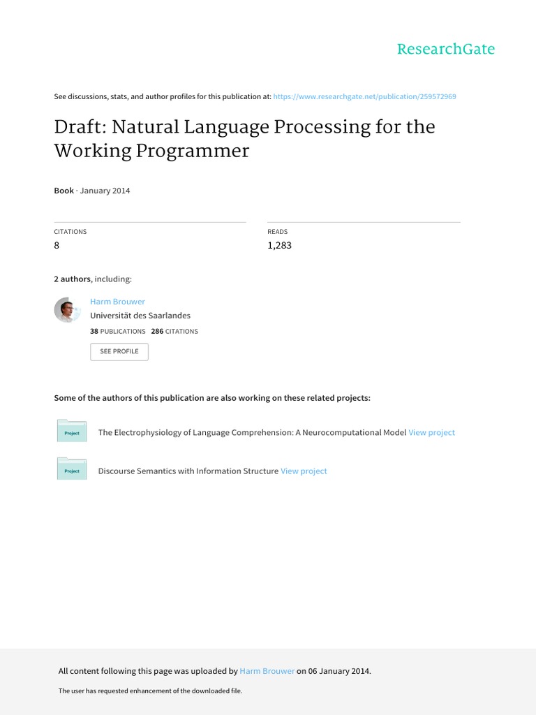 Draft: Natural Language Processing For The Working Programmer | PDF ...