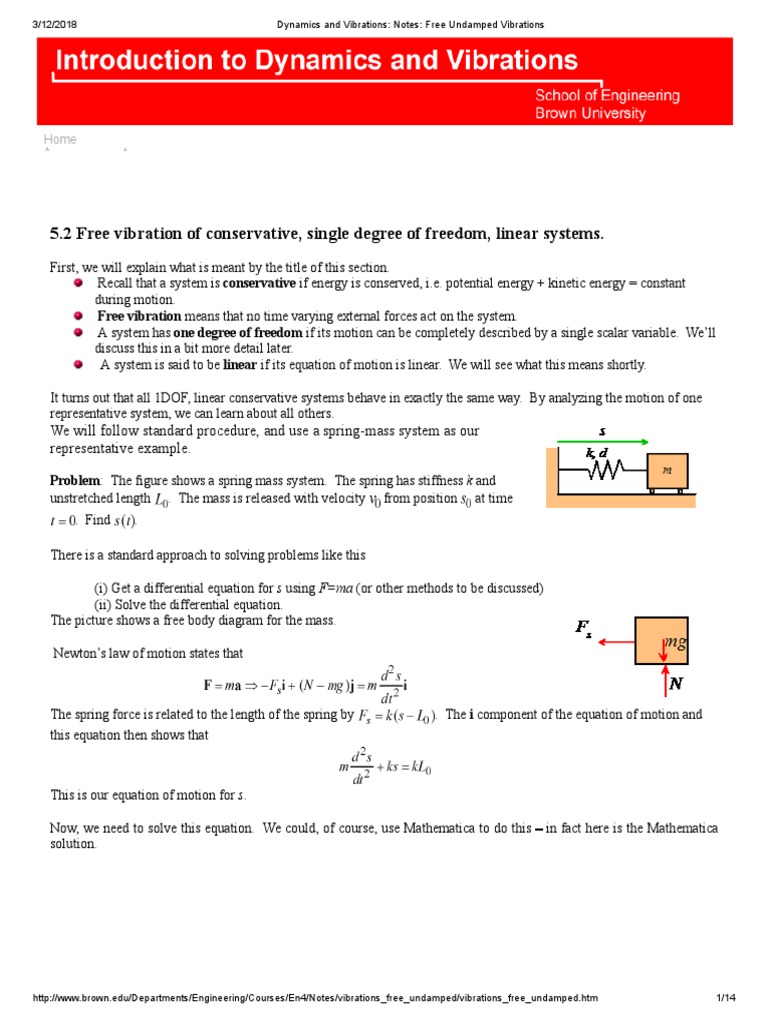 Free Undamped Vibrations Overview | PDF | Equations Of Motion | Normal Mode