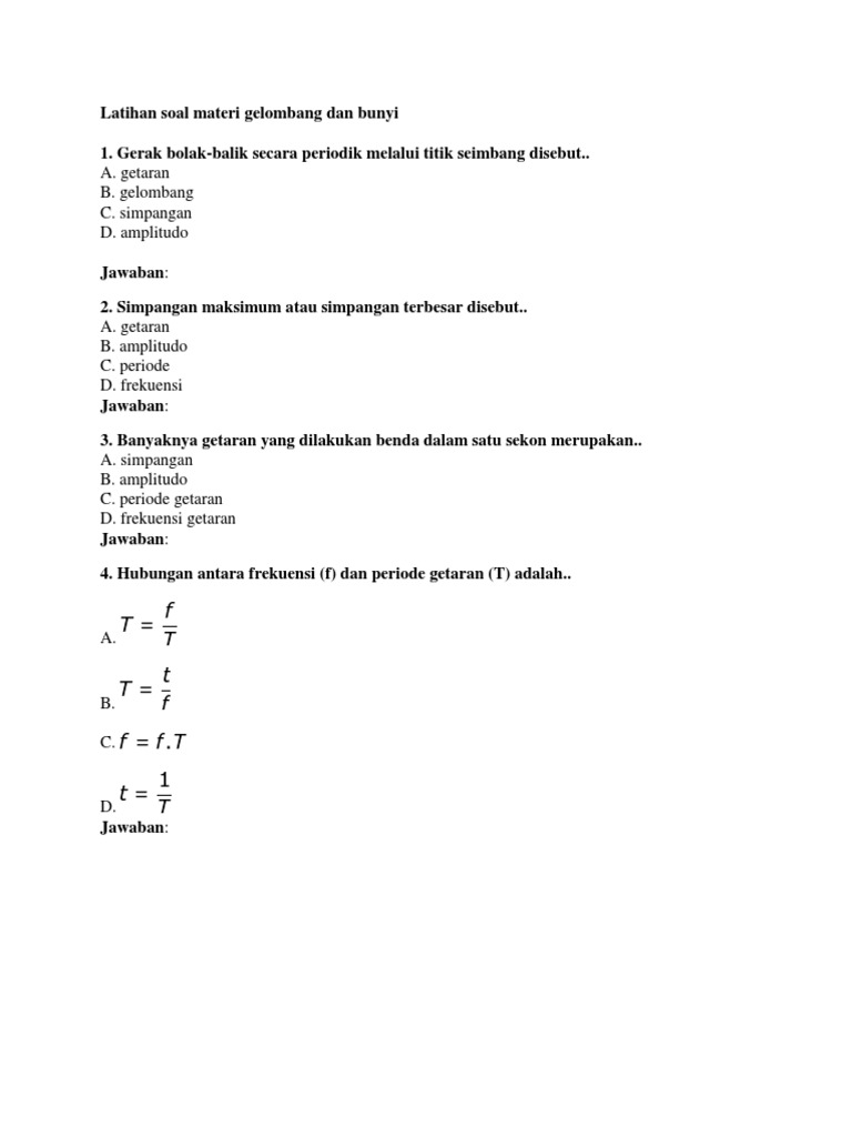 Latihan Soal Materi Gelombang Dan Bunyi