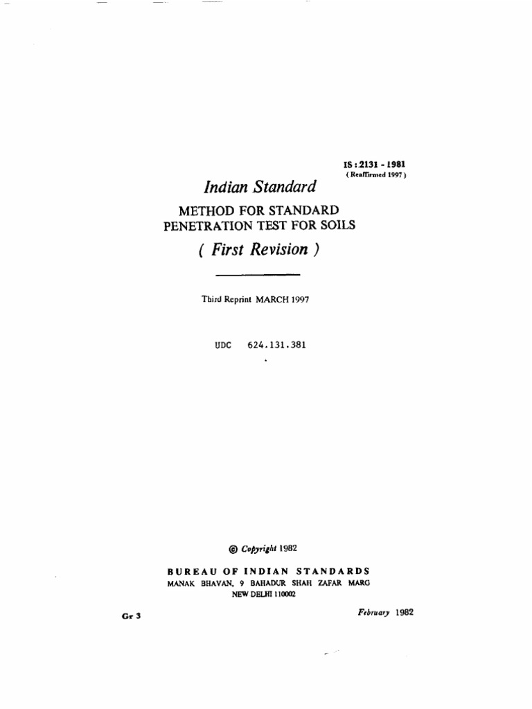 Is 2131 - 1981 Standard Penetration Test (1997) | PDF