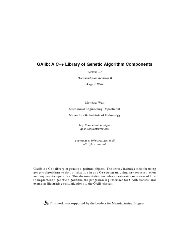 Galib: A C++ Library of Genetic Algorithm Components: Documentation ...