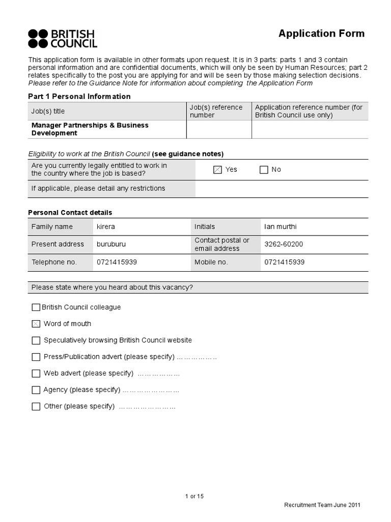 British Council Job Application Form | PDF | Disability | Business