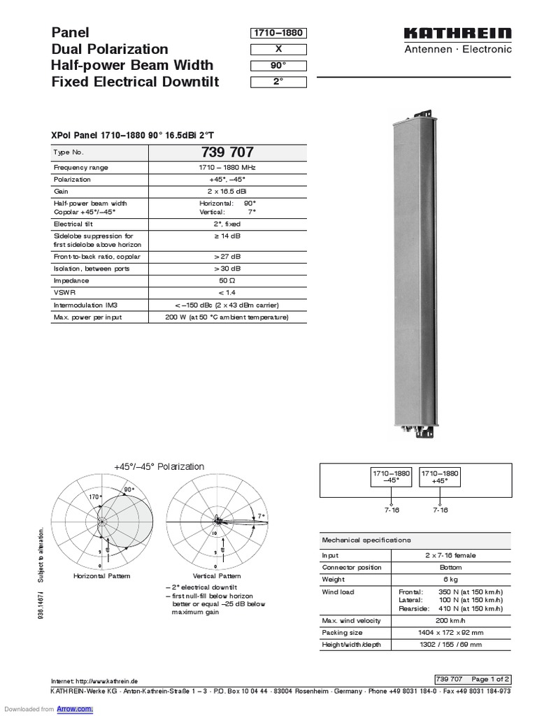 Data Sheet Kathrein 739 707 Decibel Antenna (Radio)
