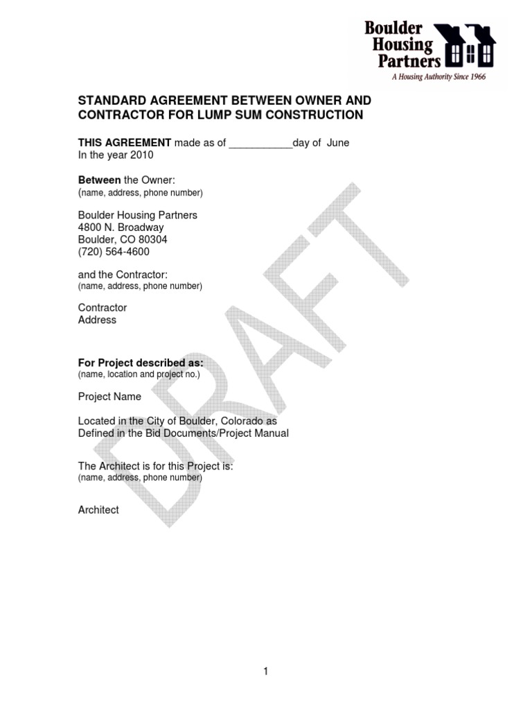 Draft Construction Contract 1 Pdf Construction Bidding Government