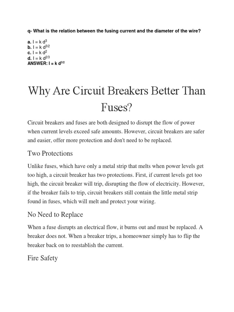 Why Are Circuit Breakers Better Than Fuses? Two Protections PDF