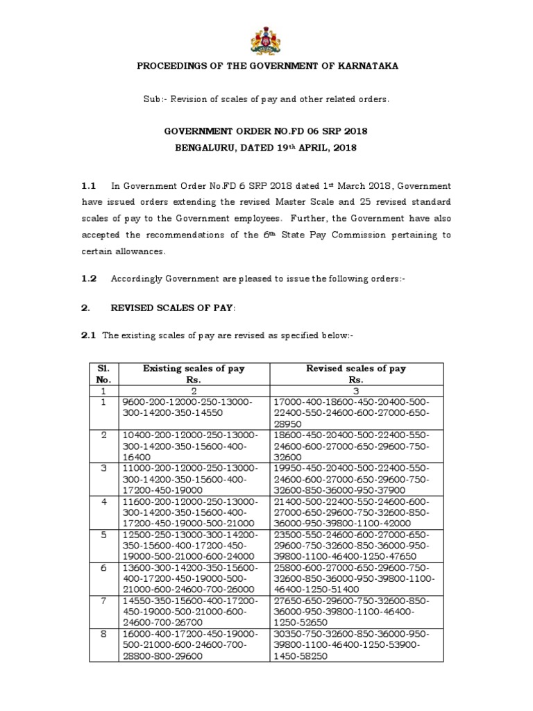 Karnataka Revised Pay Scale 2018 | PDF | Economies | Government