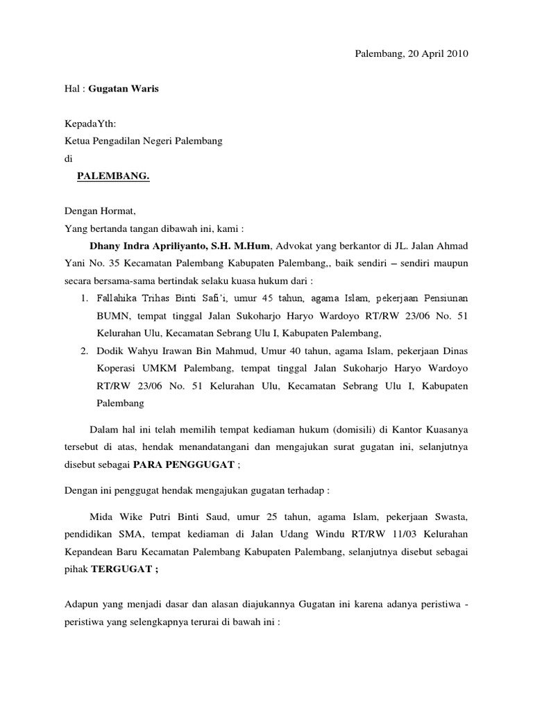 Contoh Gugatan Waris PA  PDF