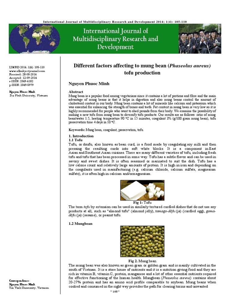Different Factors Affecting To Mung Bean (Phaseolus Aureus) Tofu ...
