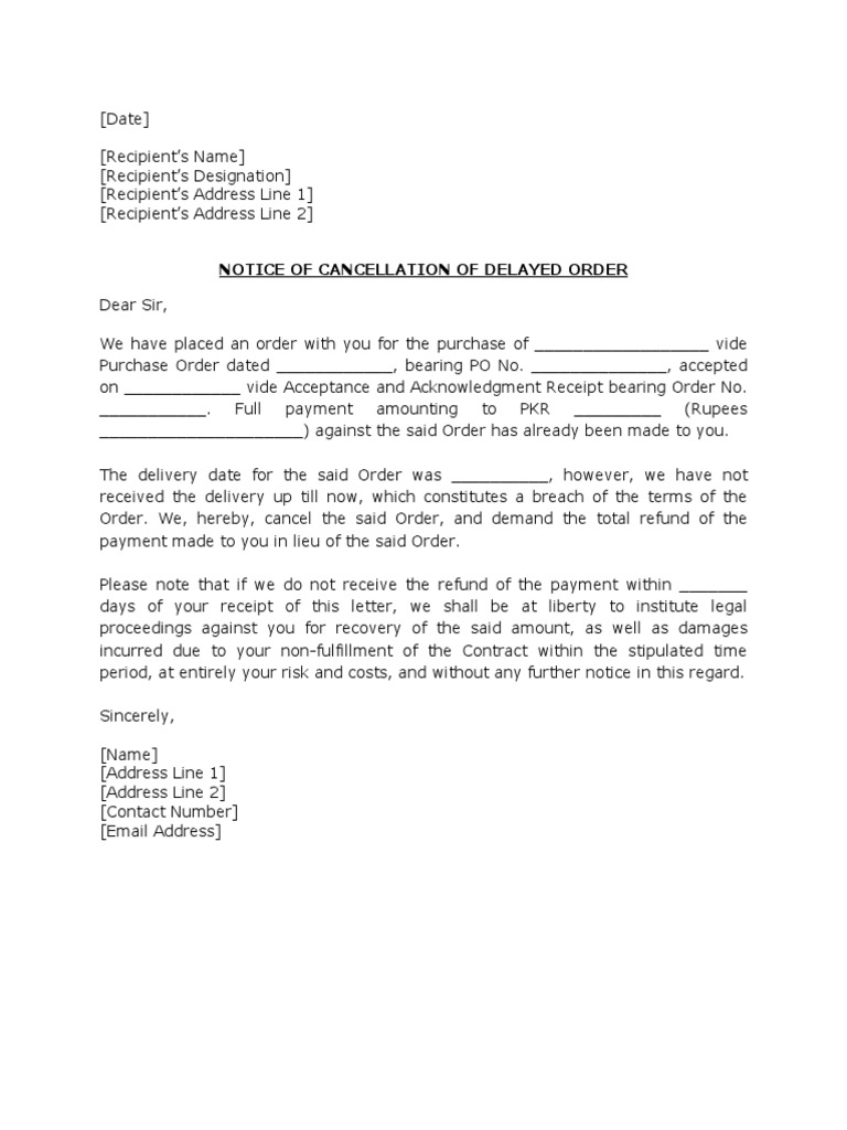 Order Cancellation Due to Delay | PDF | Common Law | Private Law