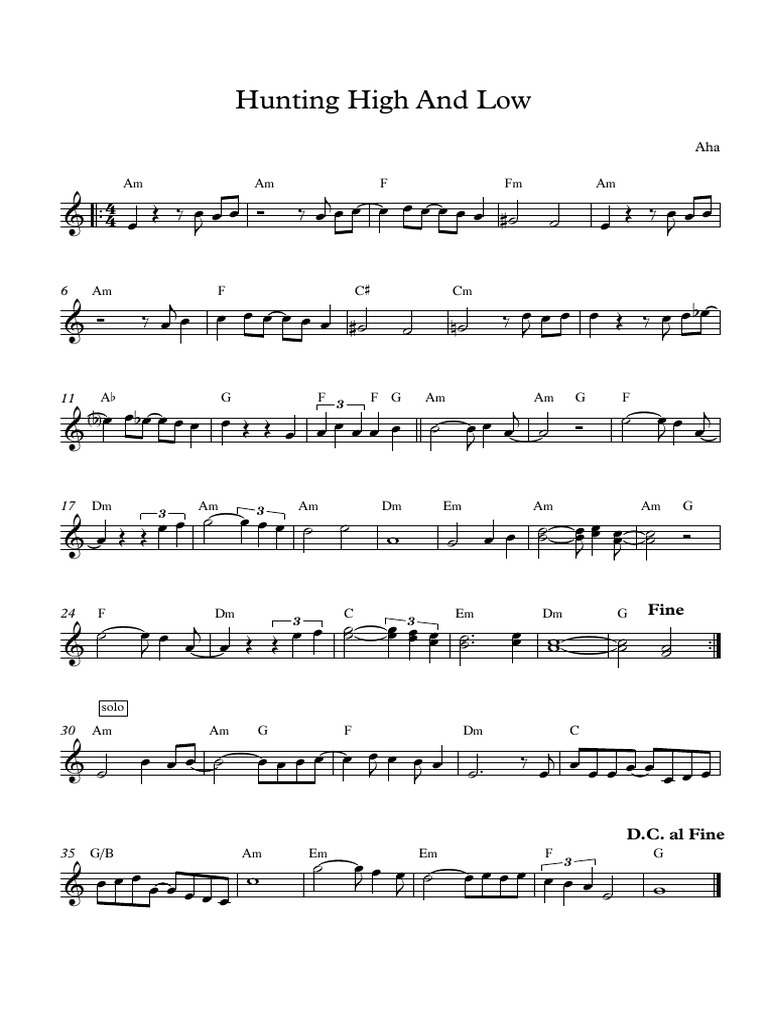 Hunting High and Low - Full Score | PDF