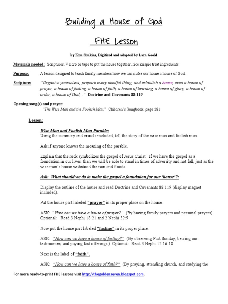 Building a House of God: FHE Lesson | PDF | Sermon On The Mount | Prayer