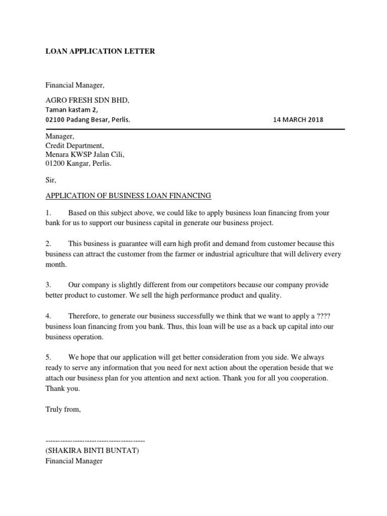 Loan Application Letter | PDF