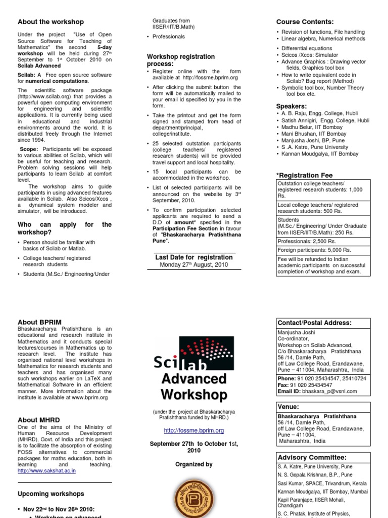 Scilab Workshop Brochure 0 | PDF | Teaching Mathematics | Computing