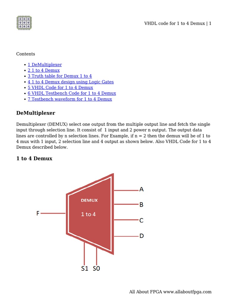 VHDL Code For 1 To 4 Demux PDF Vhdl Electronic Circuits
