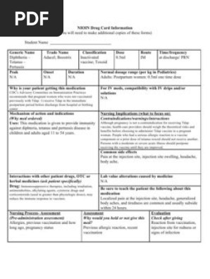 DIPH, Pertussis Drug Card
