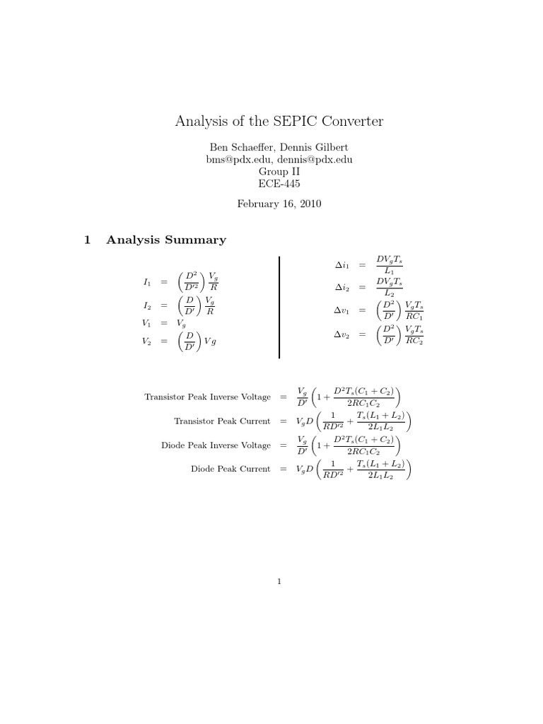 SEPIC Converter Analysis and Formulas | PDF | Power Electronics ...