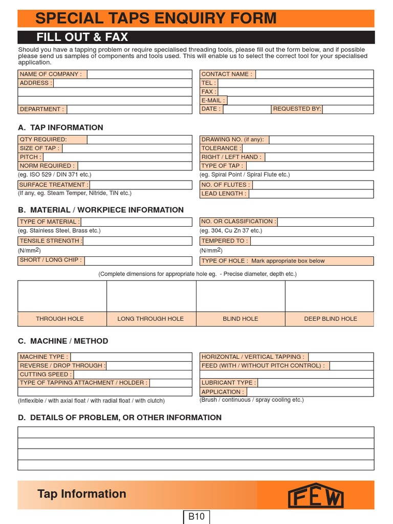 Few Special Tap Enquiry Form | PDF