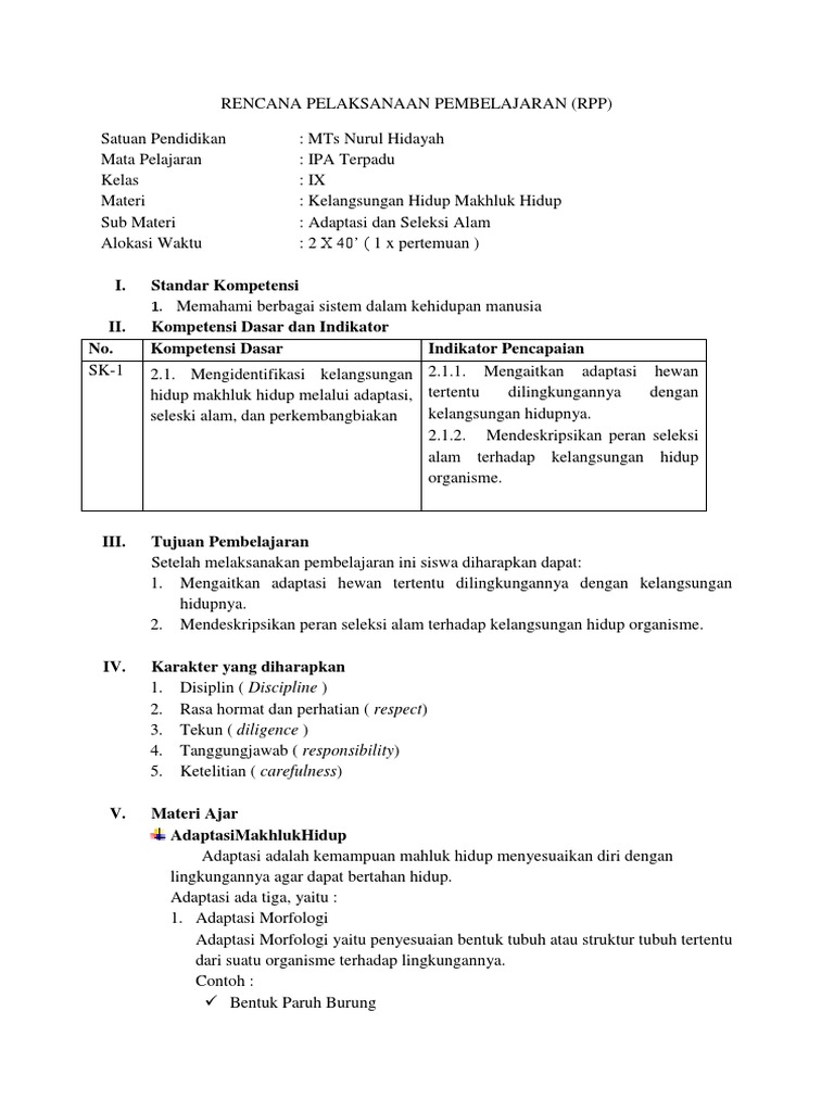 Rpp Kelangsungan Makhluk Hidup